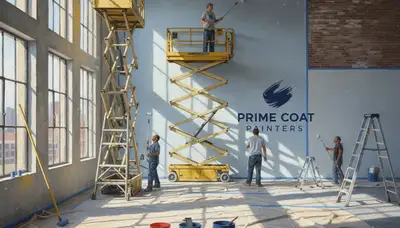 Commercial painting crew in Greensboro, NC applying durable exterior coatings to a commercial building