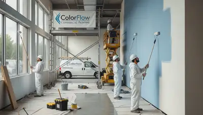Commercial painting crew in Greensboro, NC applying durable exterior coatings on a commercial building