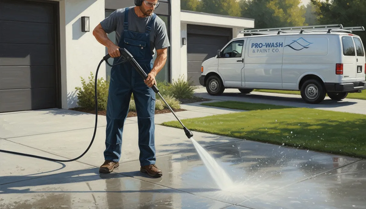 Concrete pressure cleaning in Greensboro, NC removes clay stains and mildew from driveway and patio surfaces