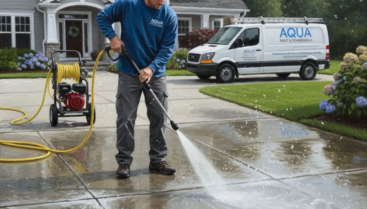 Concrete pressure cleaning service in Greensboro, NC removing grime from a driveway and patio