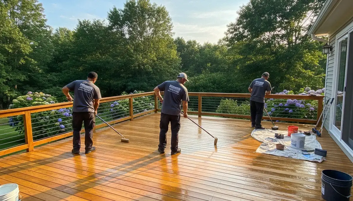 Greensboro, NC deck sealing by professional painters to protect wood from moisture, sun, and wear