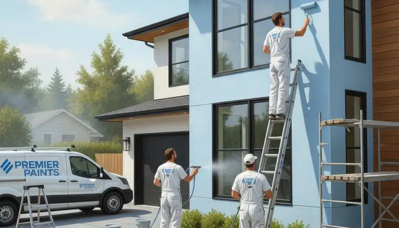 Greensboro, NC house painters applying durable exterior paint on a home