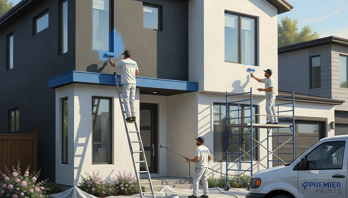 House painting crew in Greensboro, NC prepping home exterior for durable, professional finish