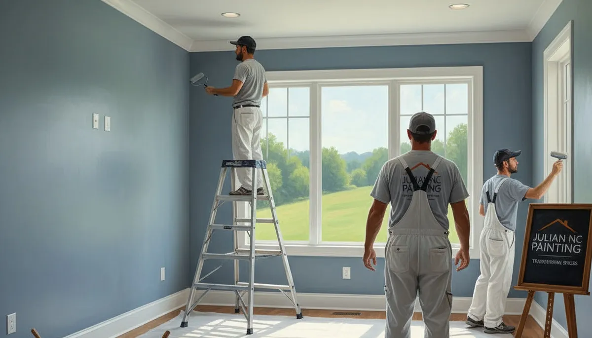Painting contractors in Greensboro, NC preparing a home exterior for professional repainting