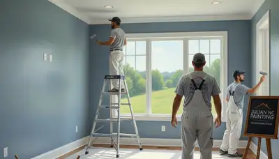 Painting contractors in Greensboro, NC preparing a home exterior for professional repainting